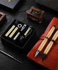 Six Pack Woodturning Pen Kit With Refills Twist Pens for DIY Lathe Turning Black and Silver Set displayed on a table