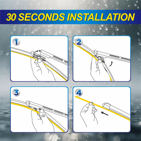30 seconds installation guide for Heavy Duty Silicone Windshield Wipers For Ford Explorer 2011 To 2024 with clear illustrations.