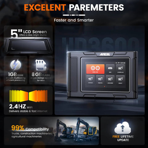HD3600 Heavy Equipment Diagnostic Tool With DPF Regen Pro Grade Full System Heavy Duty Truck Scanner display and features