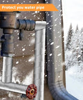 Foam Foil Pipe Insulation Wrap 3 Inch By 32 Foot Self Adhesive Reflective Tape shown on outdoor pipes in snowy setting