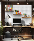 Pegboard Shelves With Lip For 14 By 4 Inch Peg Boards Three Pack Wall Organizer Shelves in office setting with desk