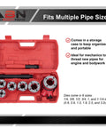 Ratchet Pipe Threader Kit With Galvanized Steel Dies For Threading Metal And PVC Pipes, Includes 6 Size Dies, red case