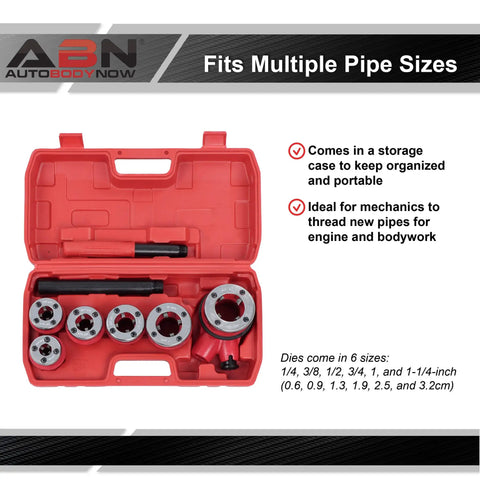 Ratchet Pipe Threader Kit With Galvanized Steel Dies For Threading Metal And PVC Pipes, Includes 6 Size Dies, red case