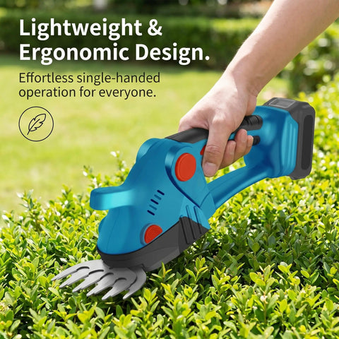 Top Tier Cordless Hedge Trimmer With Badass Dual Blade Setup And 21V Fast Charging Batteries, lightweight ergonomic design for easy trimming.