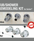 Remodel Kit For Gerber 3-Handle Tub And Shower Faucets with Chrome Knob Handles Before and After Upgrade