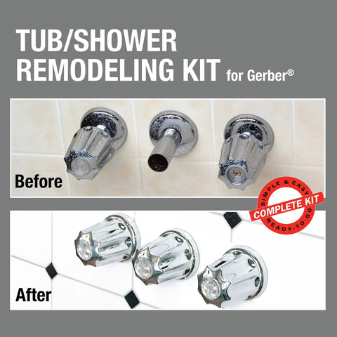 Remodel Kit For Gerber 3-Handle Tub And Shower Faucets with Chrome Knob Handles Before and After Upgrade