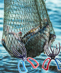 Two Pack 3 Claw Metal Fish Gripper Pliers Set For Freshwater Fishing with netted fish in background