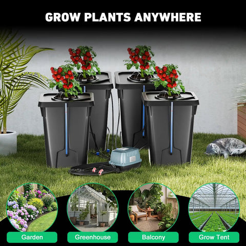 Four Buckets DWC Hydroponics Growing System With Top Drip Kit Seven Gallon Deep Water Culture Buckets Air Pump Air Stone
