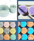 Crethinkaty 8-piece plastic round cookie cutter set; nesting sizes for cookies and fondant; shown with decorated cookies.