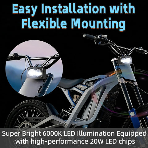 Beefy 20W LED Headlight For Electric Bikes And ATVs, 6000 to 6500K White High Beam, Waterproof Three Pin Plug And Play, Mount Bracket