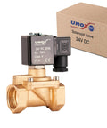1 Inch NPT Solenoid Valve 24V DC Brass Normally Closed Control Valve For Water And Air, with packaging box visible