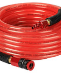 Beefed Up Heavy Duty One Quarter Inch By Fifty Foot Polyurethane Air Hose with reinforced construction, lightweight, flexible, red