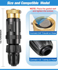 Drip Irrigation Faucet Adapter Kit With 25 PSI Water Pressure Regulator Backflow Preventer And Filter close-up connection parts