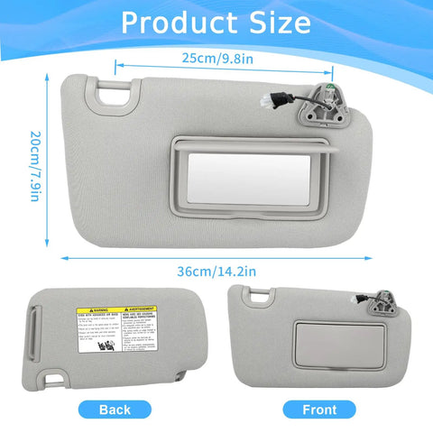 Sun Visor Pair Set For Nissan Sentra 2013 2019 Driver And Passenger Side Grey Replacement With 2 Retainer Clips Non Illuminated