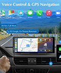 Slick Wireless CarPlay And Android Auto Dash Cam System in a car with 9.3-inch HD IPS screen displaying GPS navigation and apps