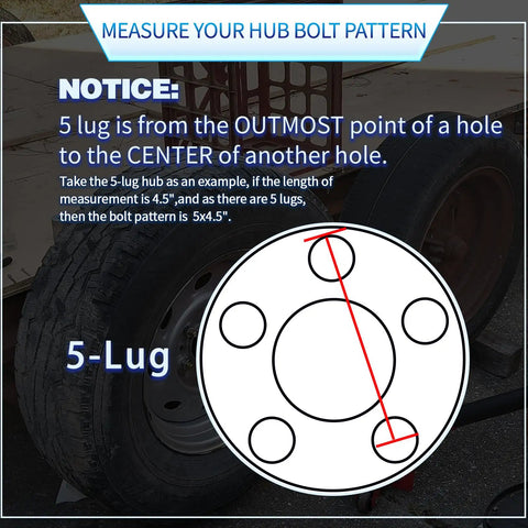 Diagram showing 5-lug bolt pattern measurement for Trailer Hub Kit Five Lug Four Point Five Inch For Two Thousand Pound EZ Lube Axle