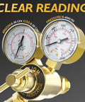 Tooliom Argon CO2 welding regulator with dual gauges (0-4000 psi) in gold metal, front view.