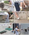 Heavy Duty Manganese Steel Drain Snake With Tough Impact Head And Storage Rack for clearing outdoor drainage and sewer clogs.
