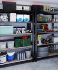 Beefy 78 Inch Heavy Duty Garage Storage Shelves With 2200 Lbs Capacity, Steel Shelving Unit For Basement, Warehouse, Pantry And Kitchen, 78 H X 40 W X 16 D Metal Shelves For Maximum Vertical Storage, black steel shelves in garage with stored bins and tools