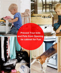 Children and pets playing with drawers and cabinets, highlighting the need for No Drill Magnetic Cabinet Door Catch With Adhesive Mount.