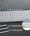 Close-up of 4-Core Radiator Replacement For Farm Tractor Aluminum Cooling Heavy Duty Upgrade with detailed fin spacing.
