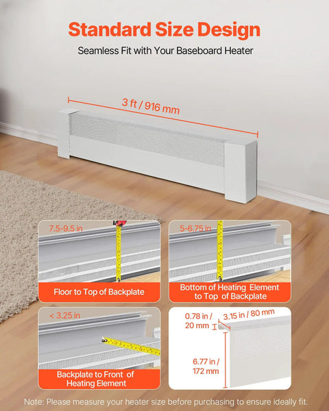 Heavy Duty Baseboard Heater Cover 3 Ft For Easy Bedroom Replacement Steel Front Panel Cover White Finish Standard Size