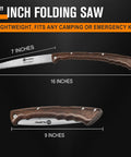 Seven Inch Folding Hand Saw With Wenge Wood Handle And Premium Leather Sheath, open and closed view, 7-inch blade visible.