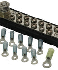 12 Terminal Ground Distribution Block Kit With One Quarter Inch Stud Nickel Plated Bus Bar And Twelve Stainless Steel Terminal Screws Plus Premium Nylon Insulated Ring Terminals display.