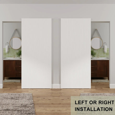 Premium Fluted Panel Concealed Barn Door 36 By 84 Inches smooth sliding interior view for left or right installation