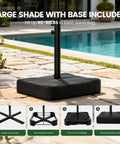 10 Feet Cantilever Offset Patio Umbrella With Base Included, showing base setup process and cross base in a backyard.