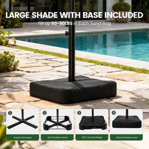 10 Feet Cantilever Offset Patio Umbrella With Base Included ✓