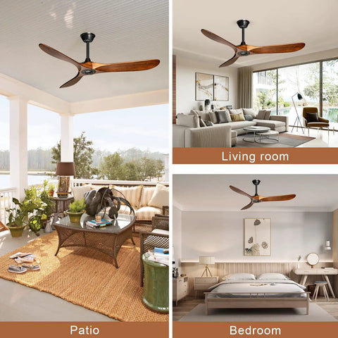52 Inch Wood Ceiling Fan With Remote Control Three Reversible Solid Mahogany Blades Six Speed Quiet DC Motor