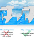 Diagram showing effects of hinged vs. non-hinged trolling plate for outboard motors 50 to 300 HP, illustrates pressure dispersion.