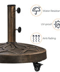 Heavy Duty Round Umbrella Base With Four Lockable Wheels And Two Knobs Antiqued Bronze Outdoor Stand For 20 Inch Market Patio Umbrellas water resistant