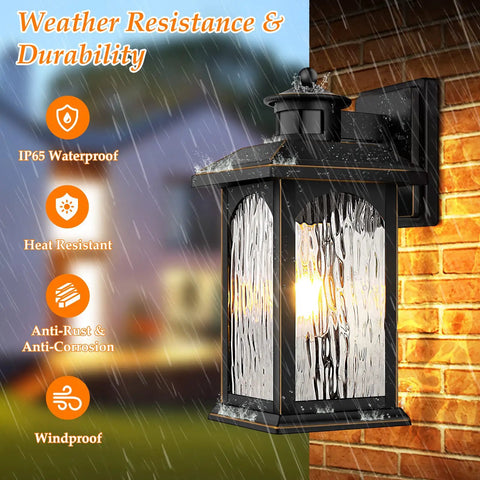 Two Pack Motion Sensor Outdoor Lights With Dusk To Dawn, Retro Black Waterproof Lantern Wall Mount, Garage, Anti Rust, Rainy Night