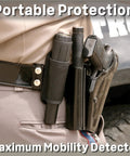 Officer with Metal Detector With 360 Degree Detection, Four Inch Sensor in belt, showcasing portable use