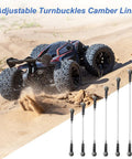 Adjustable RC Car Turnbuckle Camber Link Set 4 Pieces 234 244mm Length Aluminum Rod Ends With M3 Ball Head Crash Resistant Durable Steering Servo Linkage Replacement Parts For Off Road RC Trucks And Buggies, shown with off-road RC truck
