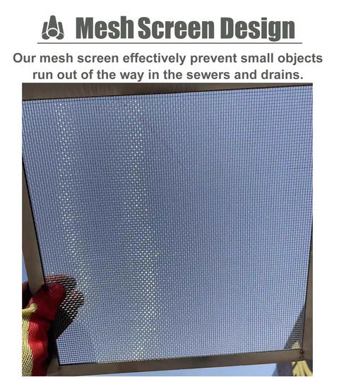 Heavy Duty Square Stainless Steel Drain Grate With Fast Draining Strainer Mesh Catch Basin Filter shows mesh design preventing debris.