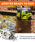 PP4218A Carburetor Kit for Poulan Gas Chainsaws with C1M-W26 W26 Carbs shown next to a chainsaw on a stump