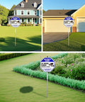 24 Hour Video Surveillance Sign With Stake Keeps Watch Easy To See Day Or Night Aluminum Security Sign With 27 Inch Stake Weatherproof Reflective For Home Yard Office Or Small Business Protection displayed on various lawns.