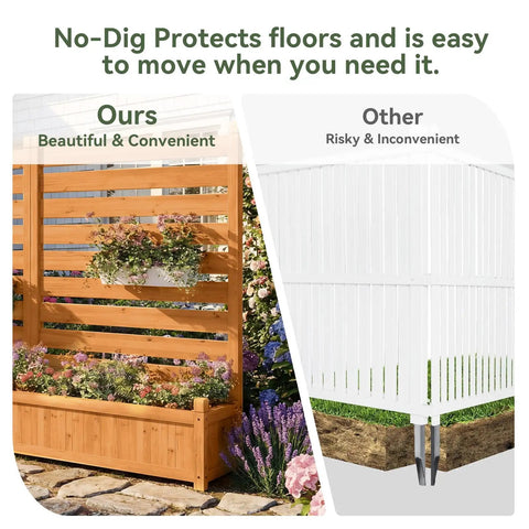 Comparison of Must Have Outdoor Wood Privacy Screen With Planter Box For Air Conditioner And Trash Can vs white fence