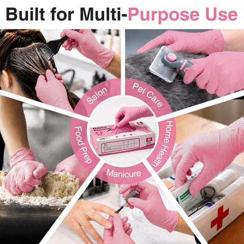 Top Tier Medical Grade Nitrile Exam Gloves Powder And Latex Free Pink Disposable Gloves 100 Count for salon, food prep, home health, and pet care.