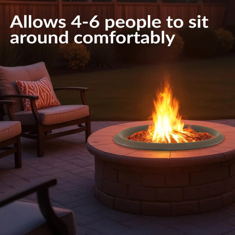Round 23 Inch Wood Burning Fire Pit Insert for outdoor use in patio setting, showing fire in fire bowl with surrounding seating