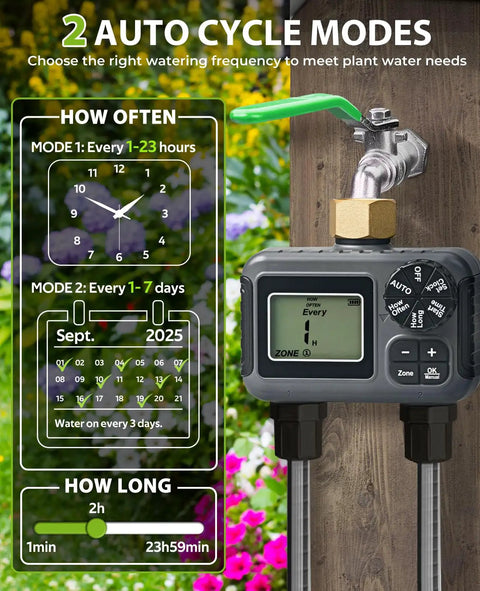 2 Zone Sprinkler Timer For Garden Hose With Programmable Scheduling Automatic Irrigation System For Yard And Lawn Brass Connector