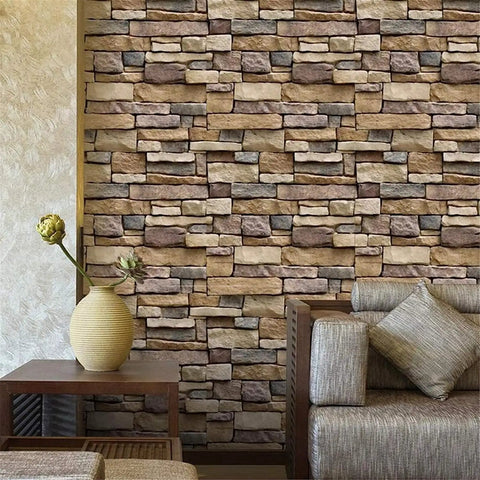 Peel And Stick Stone Brick Wallpaper For Kitchen Or Bath Backsplash Waterproof Self Adhesive Wall Covering In Beige Brown Realistic Brick Look