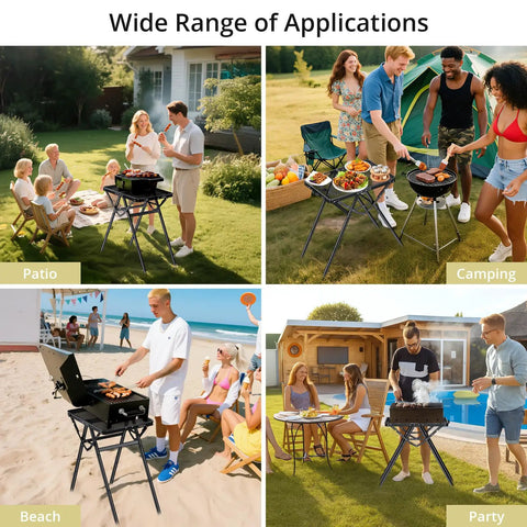 Foldable Grill Table For Camping And BBQ, Heavy Duty 180 Lb Capacity, Two Height Settings at outdoor events.