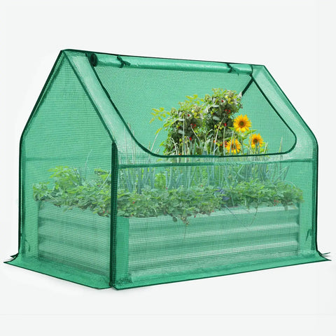 Raised Garden Bed With Cover And Greenhouse Kit All In One Galvanized Steel Planter Box For Outdoor Growing Dual Use