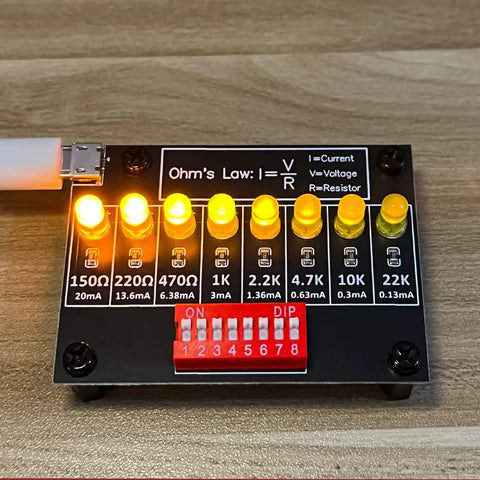 Soldering Practice Kit for Beginners Learn Hands On Electronics With Resistor Training Board Ohms Law Edition Diy Circuit Project glowing LEDs