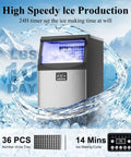 Built Tough Stainless Steel Ice Maker Cranks 110 Pounds Daily And Slaps 36 Clear Cubes Every 14 Minutes With Self Cleaning System And Built In Water Filter For Zero Hassle Home Or Cafe Runs.