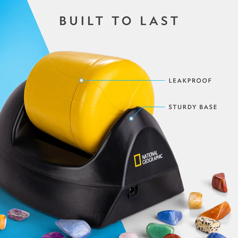 Starter Rock Tumbler Kit For Beginners, Kid Friendly, Leakproof And Durable Rock Polisher, yellow barrel, colorful stones